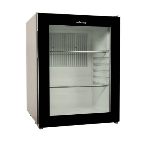 Innovative Hospitality Compact Refrigerator, 60L, Auto Defrost, Black with Glass Door